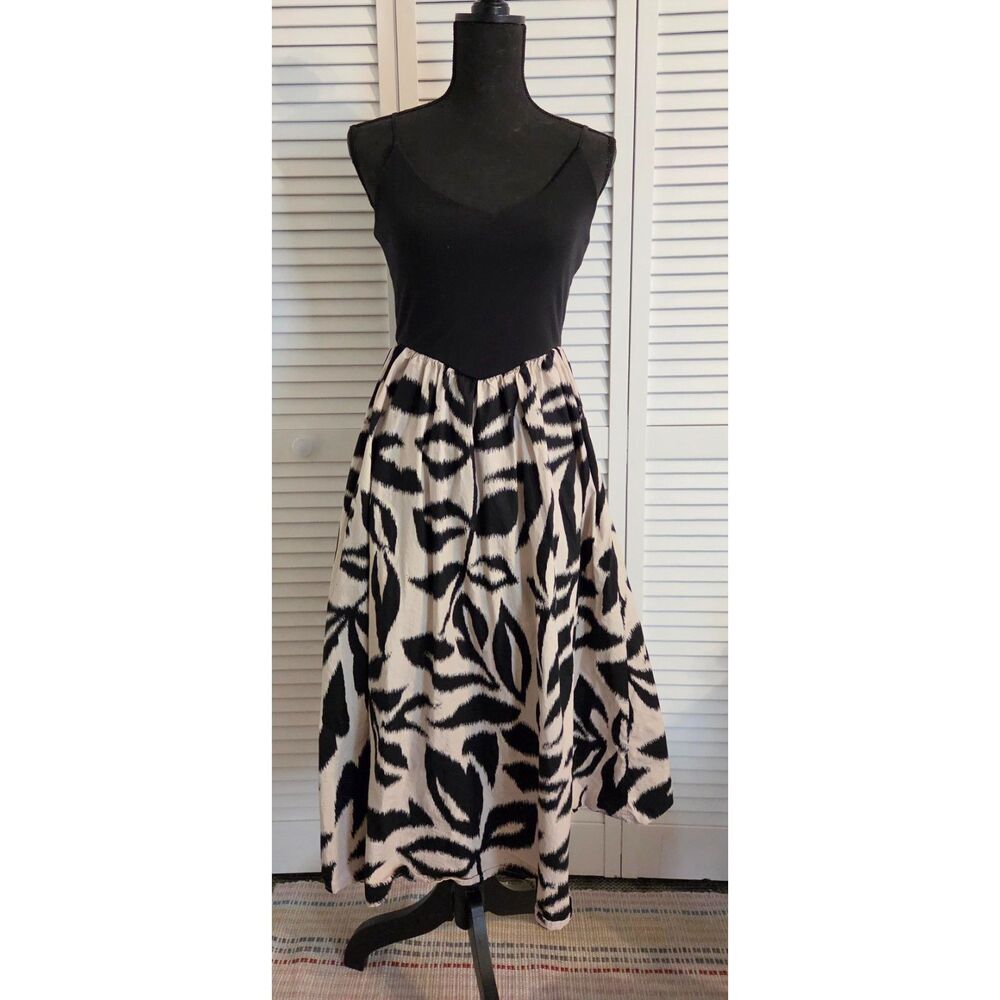 Maurice's ribbed tank bodice fit & flare dress-Black & Ivory Ikat print